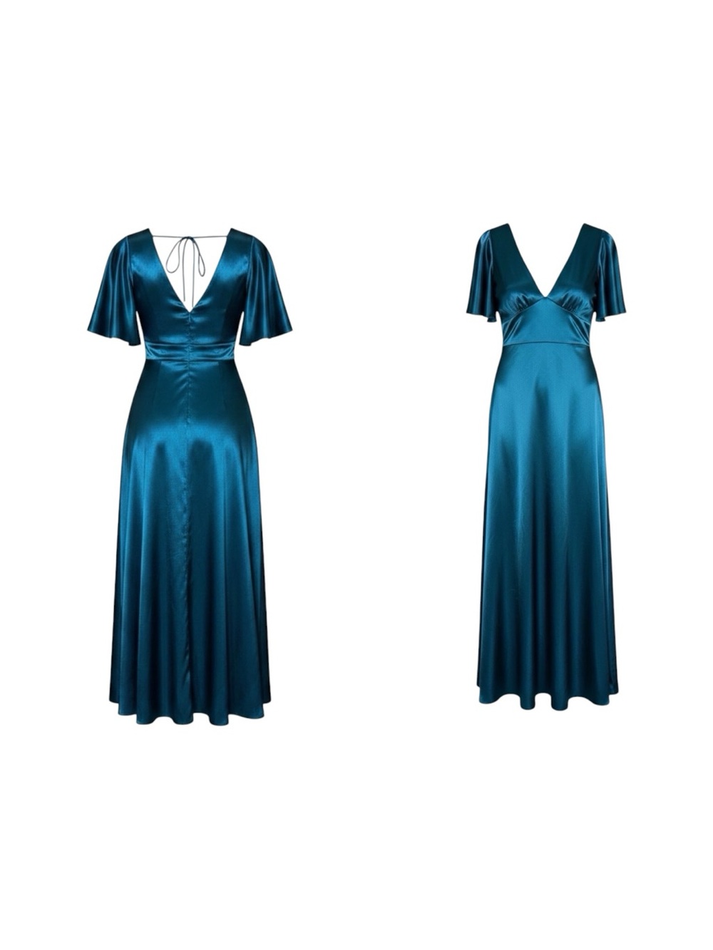 Galina Signature Emerald Teal Satin Maxi Formal Dress Size 16 Pockets